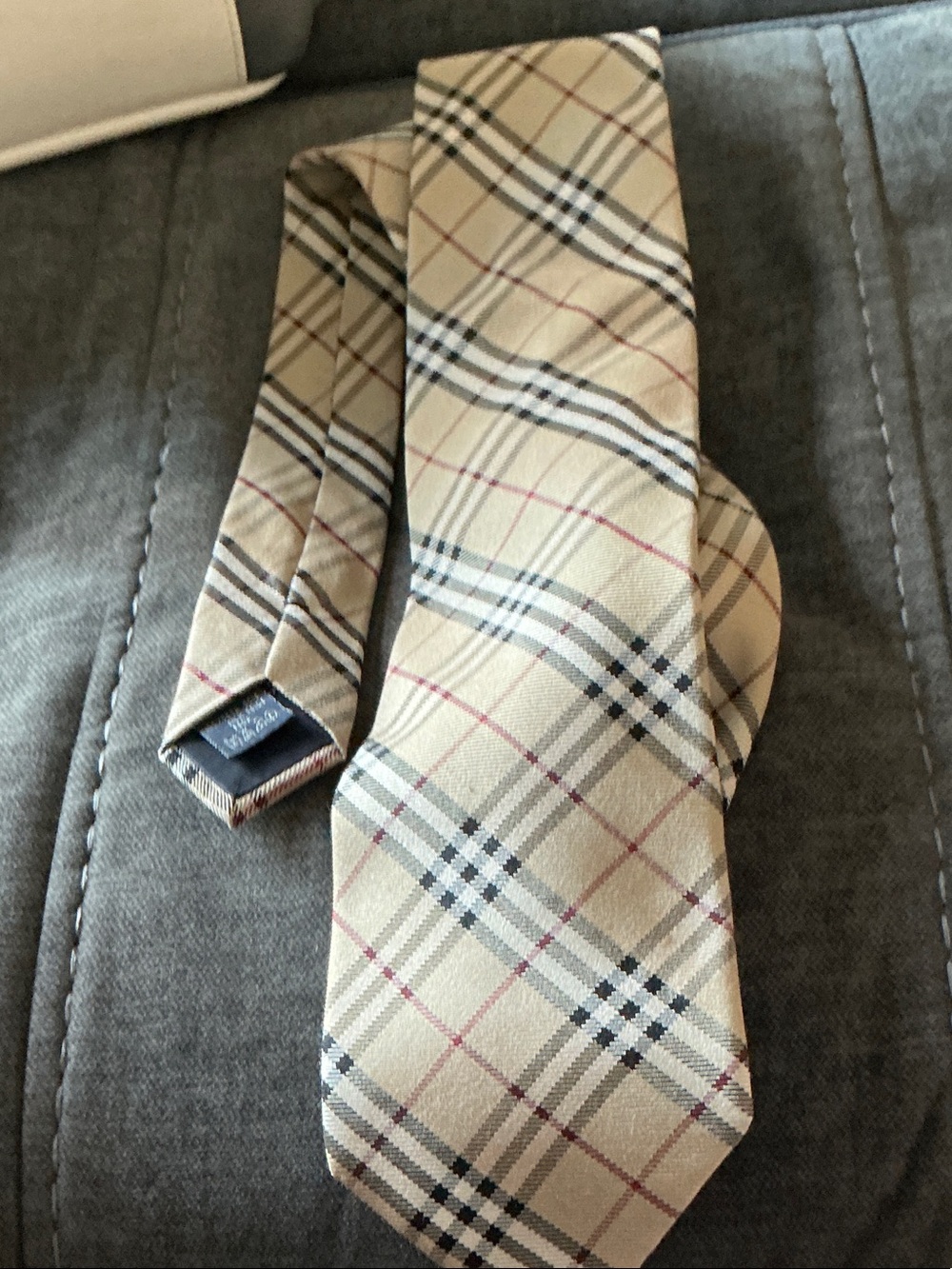 Beige Plaid Men's Tie - Classic Check Pattern